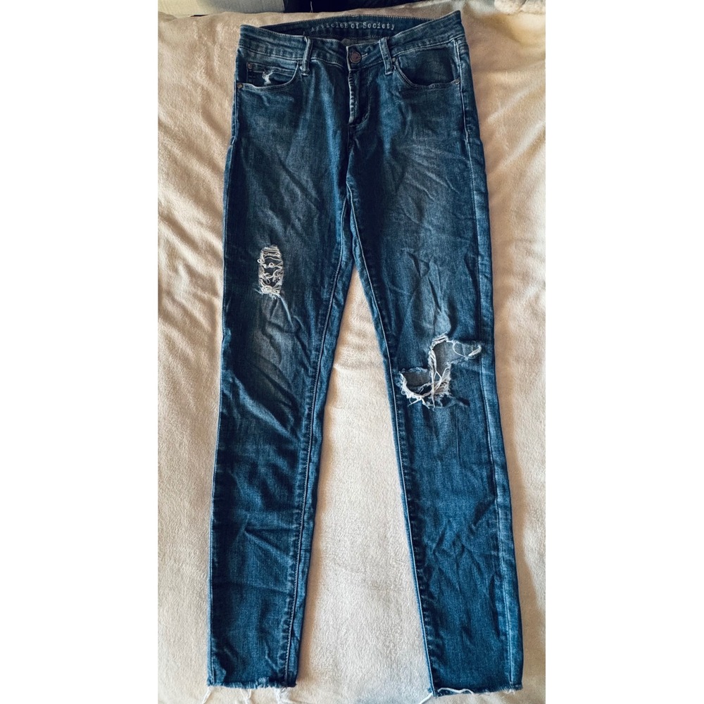 Articles of Society Womens 26 Distressed Skinny Jeans Blue Raw Hem LOS ANGELES